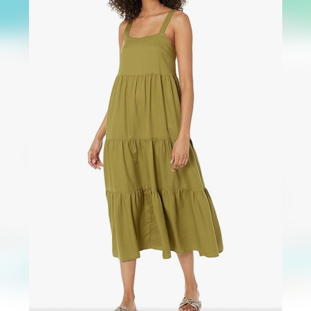 The Drop Green Tiered Smocked Midi Sundress